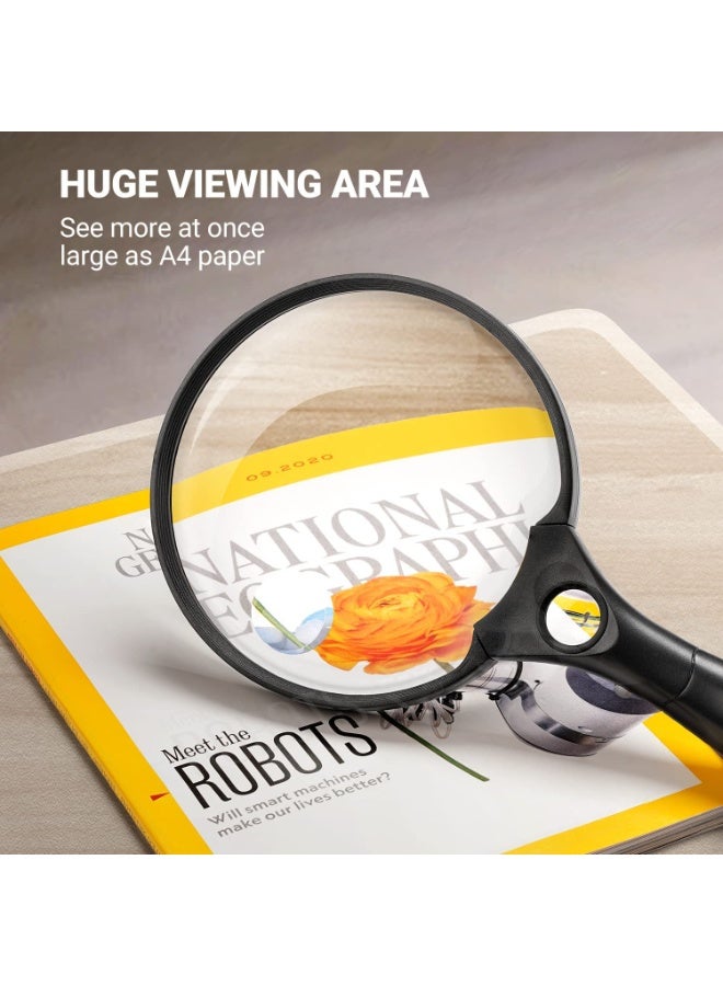 Peachjoy Magnifying Glass with Light, Magnifier 5.5 Inch Extra Large Magnifier, 3 Bright LED Illuminated 2X Magnifying Glass Lens 4X 25X Zoom Lightweight Handheld Shatterproof Magnifiers for Reading - Image 3